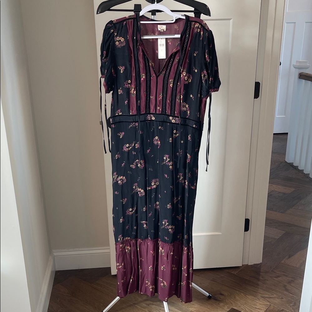 Anthropologie Black and Burgundy Maxi Dress - Picture 2 of 5